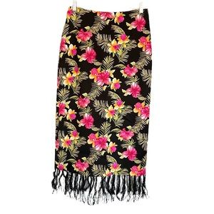 Kelly & Diane Floral Tropical Hawaiian Polynesian Tassel Midi Pencil Skirt sz 6